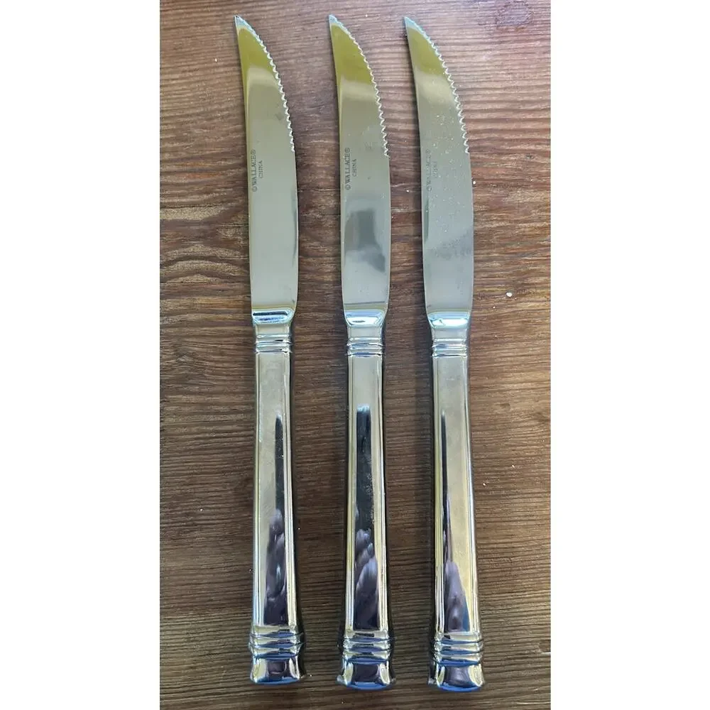 Wallace Zenith‎ Frost Glossy Steak Knife 9.5” Set of 3 heavy stainless steel EUC